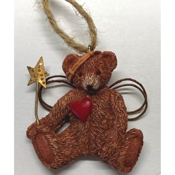 Vintage Mini Christmas Tree Ornament Teddy Bear Star Wand 2" Tall Carved Style - Picture 5 of 6